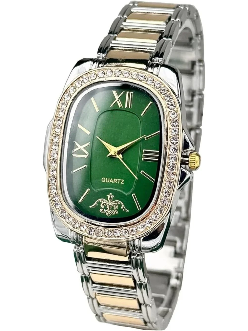 Women's Green Oval Case Adjustable Stainless Steel Waterproof Analog Wrist Watch